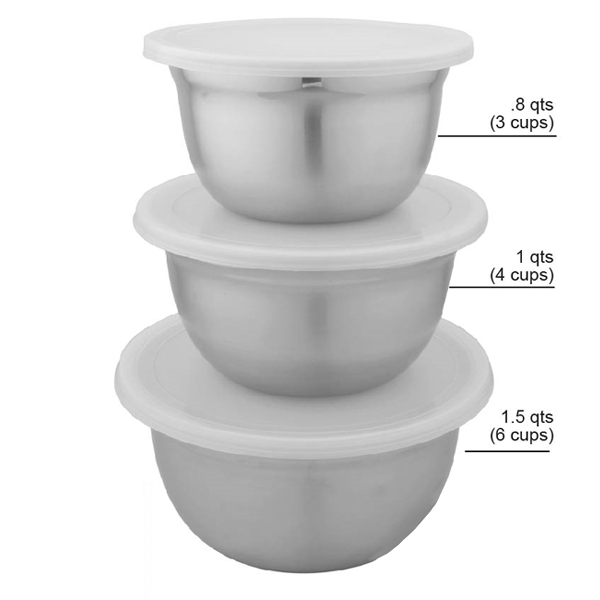 Bombay 6pc Bowls with Lids .8, 1, 1.5 Qt, Stainless Steel