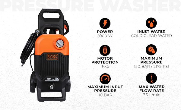 Black &amp; Decker Pressure Washer 2175 PSI | 150 BAR 8.5 L/min 1800W