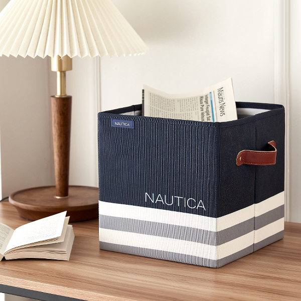 Nautica Folding Storage Cube, Navy Stripe