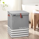 Nautica Folding Hamper with Lid, Gray Stripe
