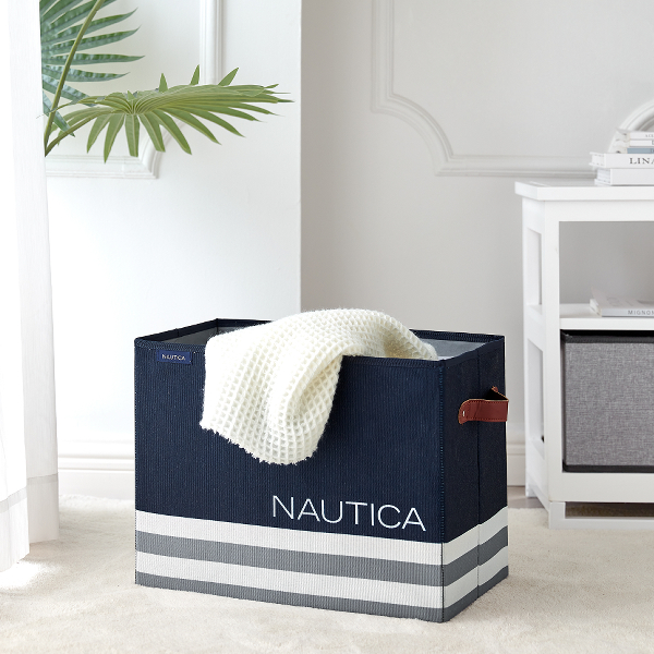 Nautica Folding Rectangular Storage Bin, Navy Stripe