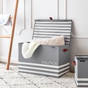 Nautica Folding Rectangular Hamper/ Storage Trunk with Lid, Gray Stripe
