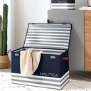 Nautica Folding Rectangular Hamper/ Storage Trunk with Lid, Navy Stripe
