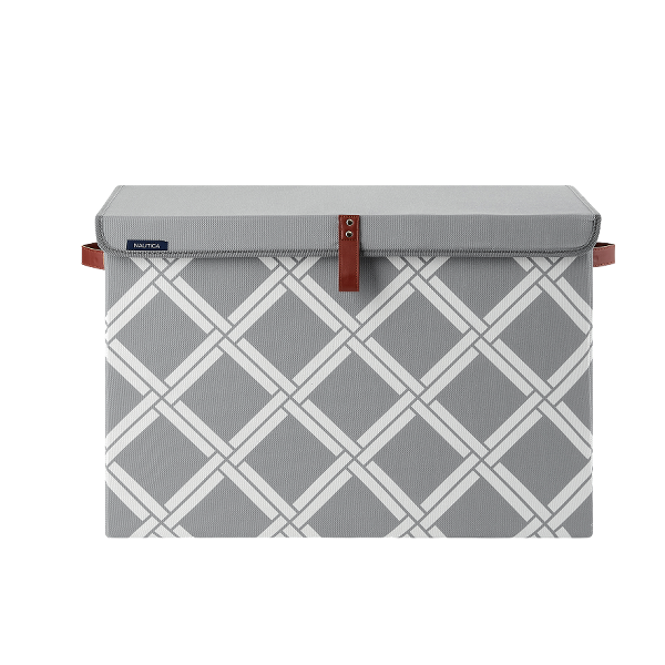 Nautica Folding Rectangular Hamper/ Storage Trunk with Lid, Grey Weave
