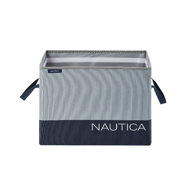 Nautica Folding Rectangular Storage Bin, Gray Block