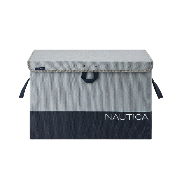 Nautica Folding Rectangular Hamper/ Storage Trunk with Lid, Gray Block
