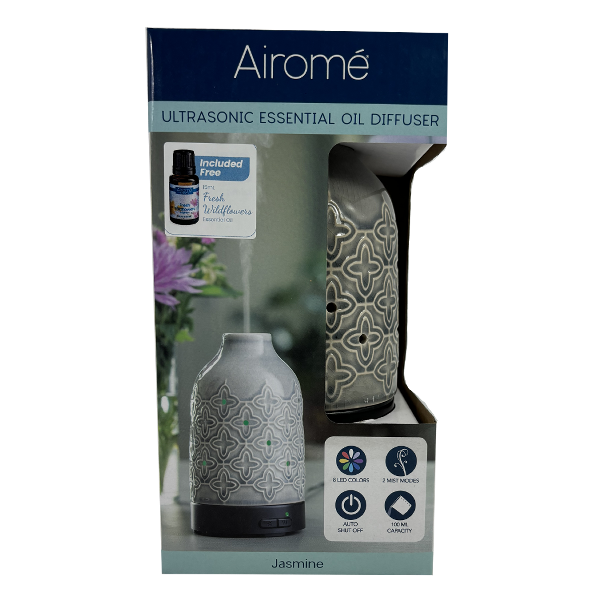 Airome Medium Diffuser Value Set - Jasmine Medium Diffuser + 15ml IllumiScents Fresh Wildflowers Essential Oil