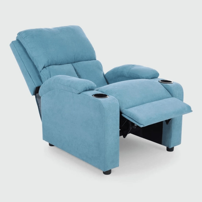 Ideal Furniture Recliner Sofa, Blue Suede