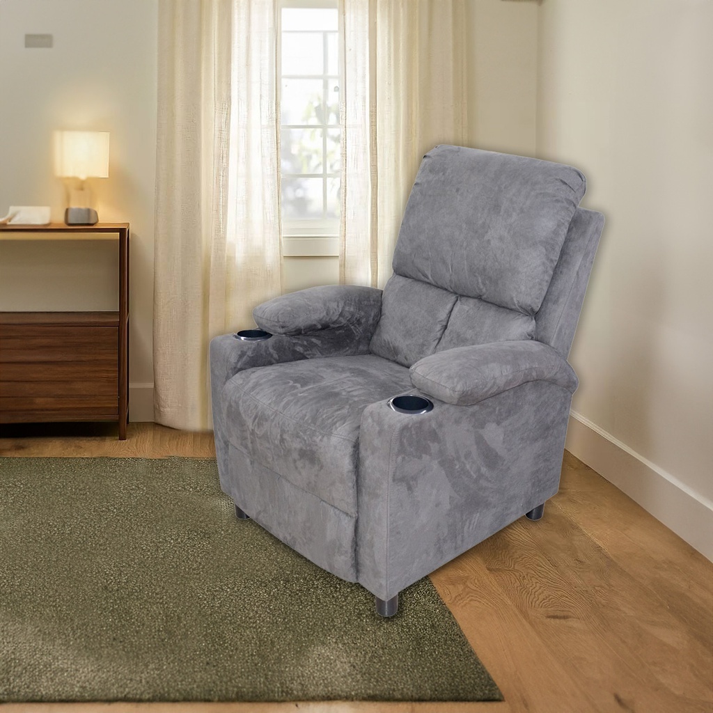 Ideal Furniture Recliner Sofa, Grey Suede