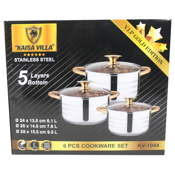 KV Cookware Set Stainless Steel, 6PCS/SET, 24CM+26CM+28CM