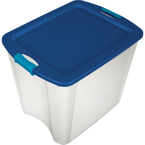 Sterilite Latch &amp; Carry Storage Tote 26 Gal. Clear Base with Blue Lid