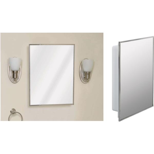 Zenith Medicine Cabinet Single Mirror Surface/Recess Mount 16-1/8 W x 20-1/8 H x 3-1/4 D , Stainless Steel