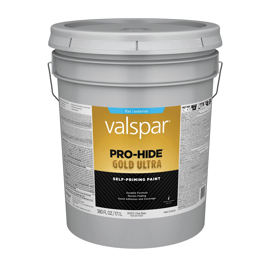 Valspar Pro-Hide Gold Ultra Latex Exterior Flat Paint, Clear Base, 5 Gal.