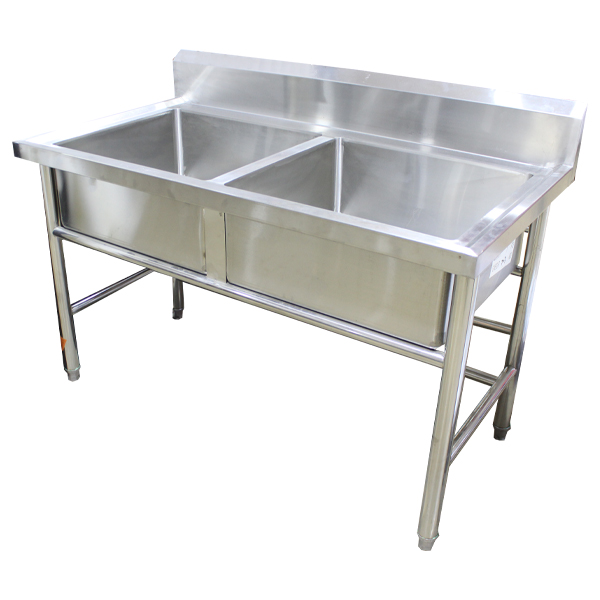 ^ Royal Homes Double Kitchen Sink with Stand Stainless Steel 130x70x80cm / 51x27.5x31.5 In.