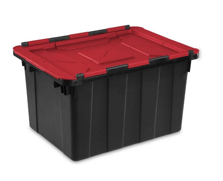 ****Sterilite Hinged Lid Industrial Tote 12 Gal, Black &amp; Red