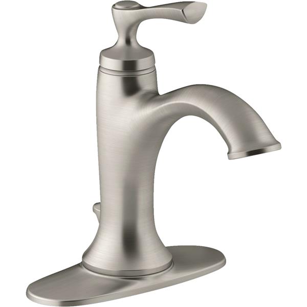 Kohler Elliston Brushed Nickel 1-Handle Lever 4 In. Centerset Bathroom Faucet with Pop-Up