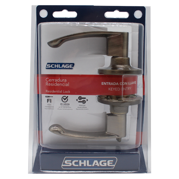 Schlage Brass Lever Clio Keyed Entry 609 BST 7707007710170