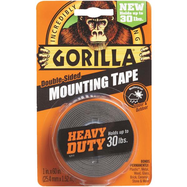 Gorilla Heavy Duty Double-Sided Mounting Tape 1 In. x 60 In. Black (30 Lb. Capacity)