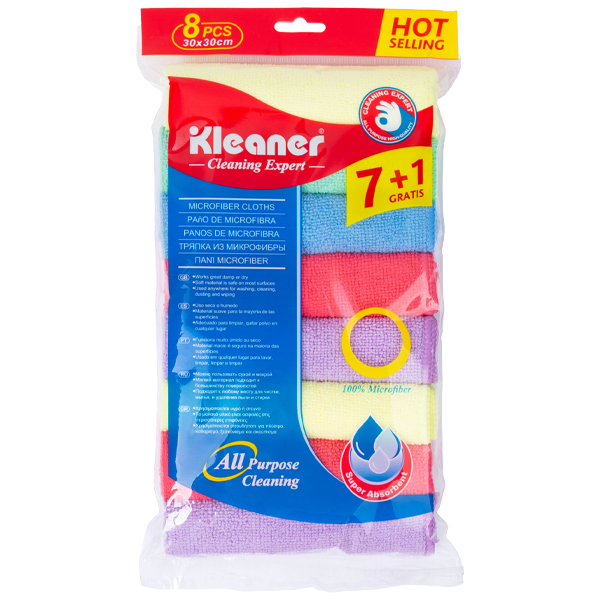 Daewoo / Kleaner Microfiber Cleaning Cloths 8pk 30x30cm, Assorted