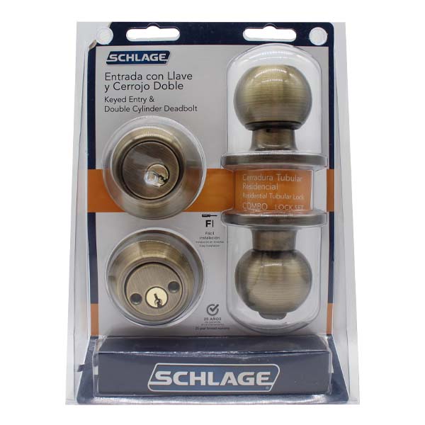 ****	 Schlage Knob and Double Cylinder Deadbolt Combo Atlas 609 BST 7707007712457