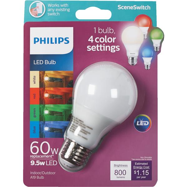 Philips SceneSwitch Indoor/Outdoor 60W Equivalent Soft White A19 Medium LED Light Bulb