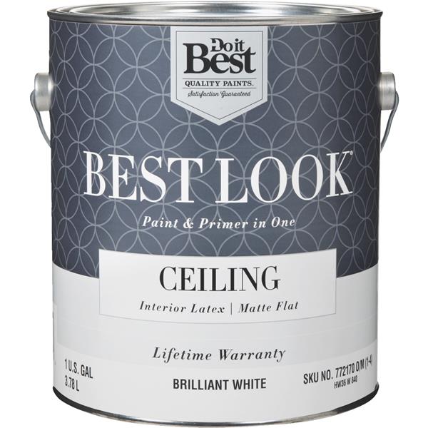 Best Look Latex Paint &amp; Primer In One Matte Flat Ceiling Paint, Brilliant White, 1 Gal.