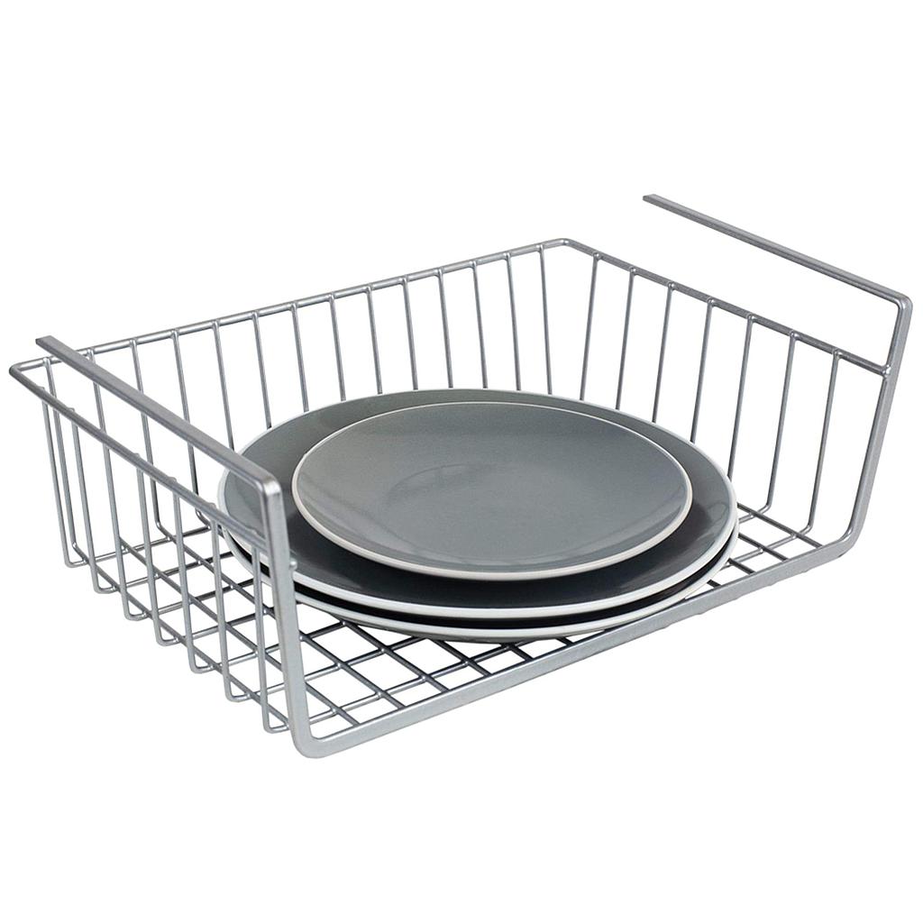 Home Basics Large Under Shelf Basket, Silver Vinyl-Coated Steel