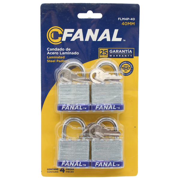 ****Fanal 4pc Laminated Steel Padlock 40mm