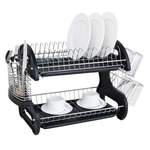 Home Basics Plastic Dish Drainer 2 Tier, Black