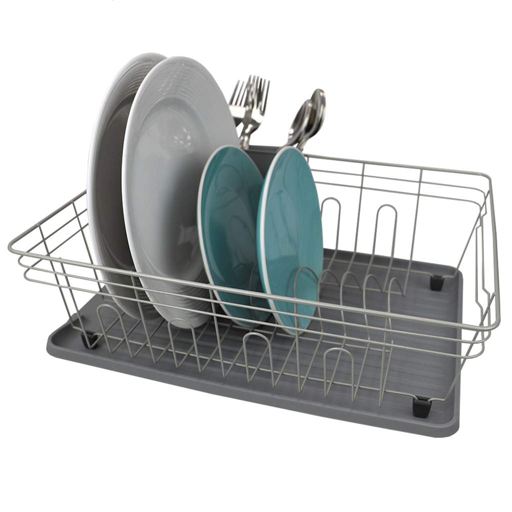 Home Basics Contempo 3pc Dish Rack, Grey