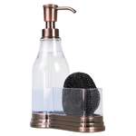 Home Basics Soap Dispenser with Sponge Holder, Clear Plastic with Bronze