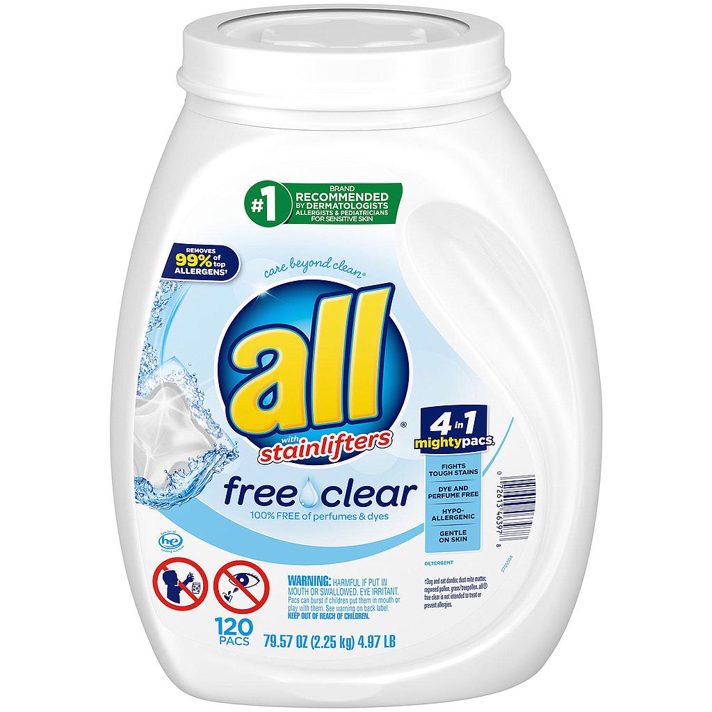 ****All Mighty Pacs Laundry Detergent, Free Clear for Sensitive Skin (120 ct.)