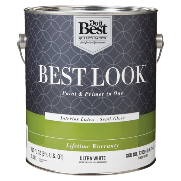 Best Look Latex Paint &amp; Primer In One Semi-Gloss Interior Wall Paint Ultra White 1 Gal