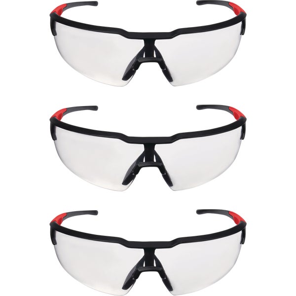 ****Milwaukee Red &amp; Black Frame Safety Glasses with Clear Anti-Scratch Lenses 3-pk