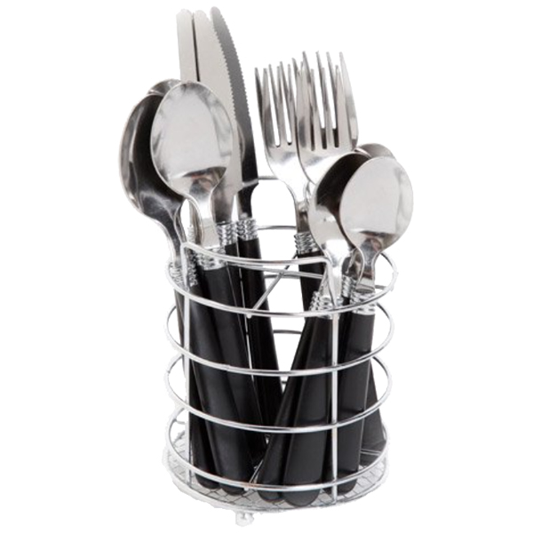 Gibson Everyday Sensations II Flatware Set 16 pc W/ Wire Caddy - Black Plastic Handle