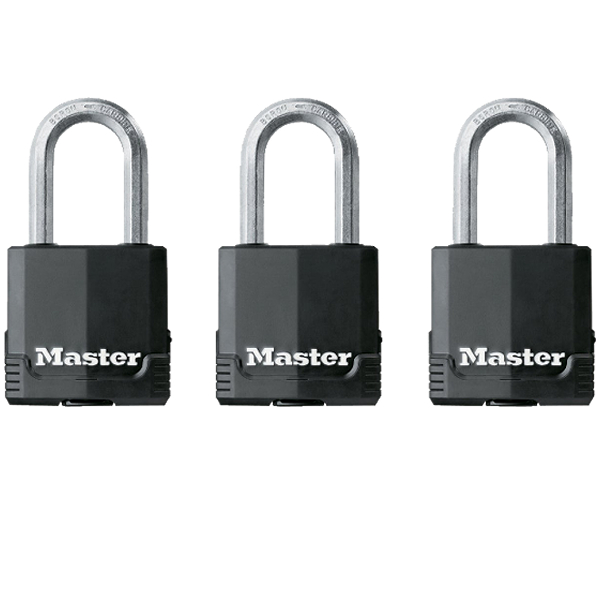 Master Lock 3-Pack Magnum Keyed Alike Covered Padlock 1-7/8 In., Black Laminated Steel