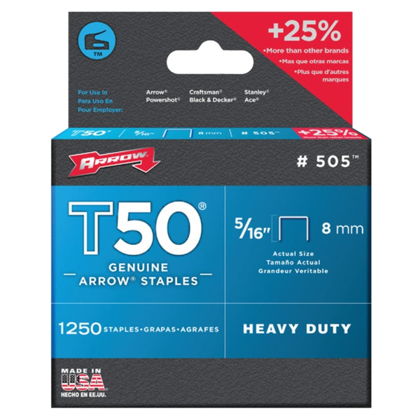 ****Arrow T50 Heavy-Duty Staple, 5/16in 1250 Pc