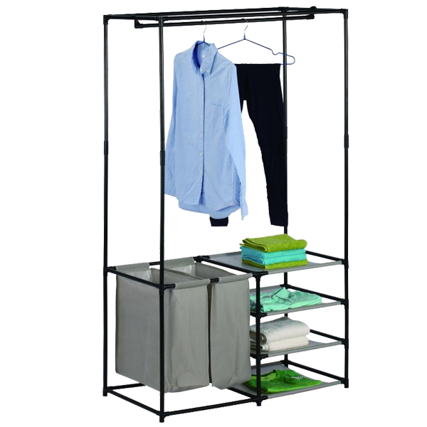 Elle Decor 4-Shelf Wardrobe Orgainzer with 2 Laundry Hampers