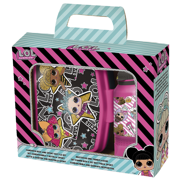 ****Disney Kids 2-pc Back to School Set - Sports Bottle 420ml &amp; Sandwich Box - LOL Surprise Rock On