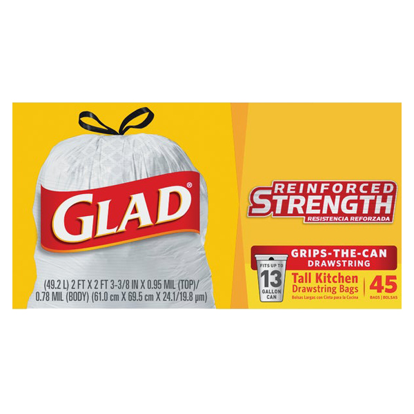 ****Glad Tall Kitchen Trash Bags Reinforced Strength 13 Gal White 45-Ct