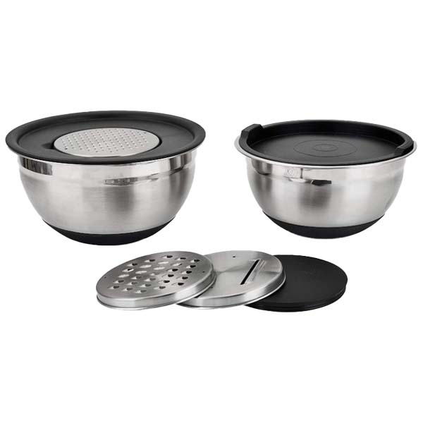 ****Hamilton Beach 2pc Mixing Bowl Set with Grating Lid Inserts, Black