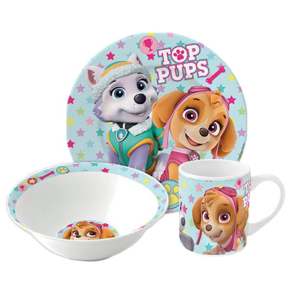 ****Disney Paw Patrol Girls 3pc Ceramic Snack Set