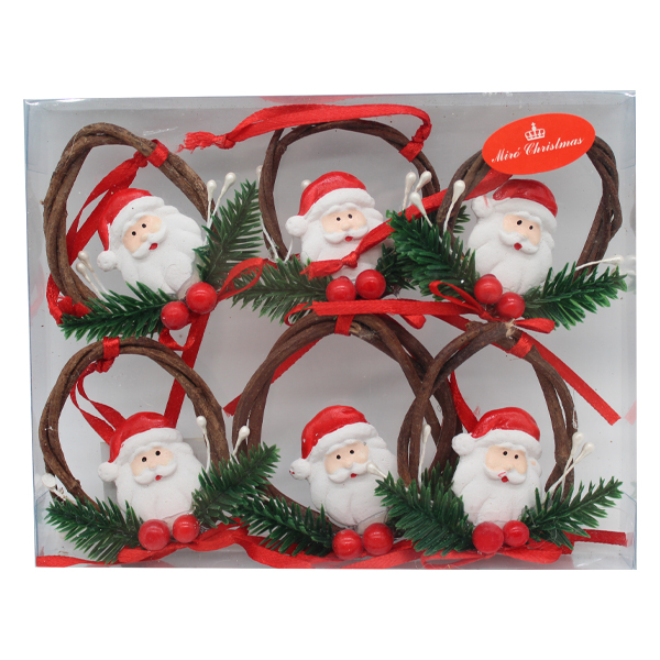 ****Miro Christmas Wreaths Santa 6cm- Set of 6