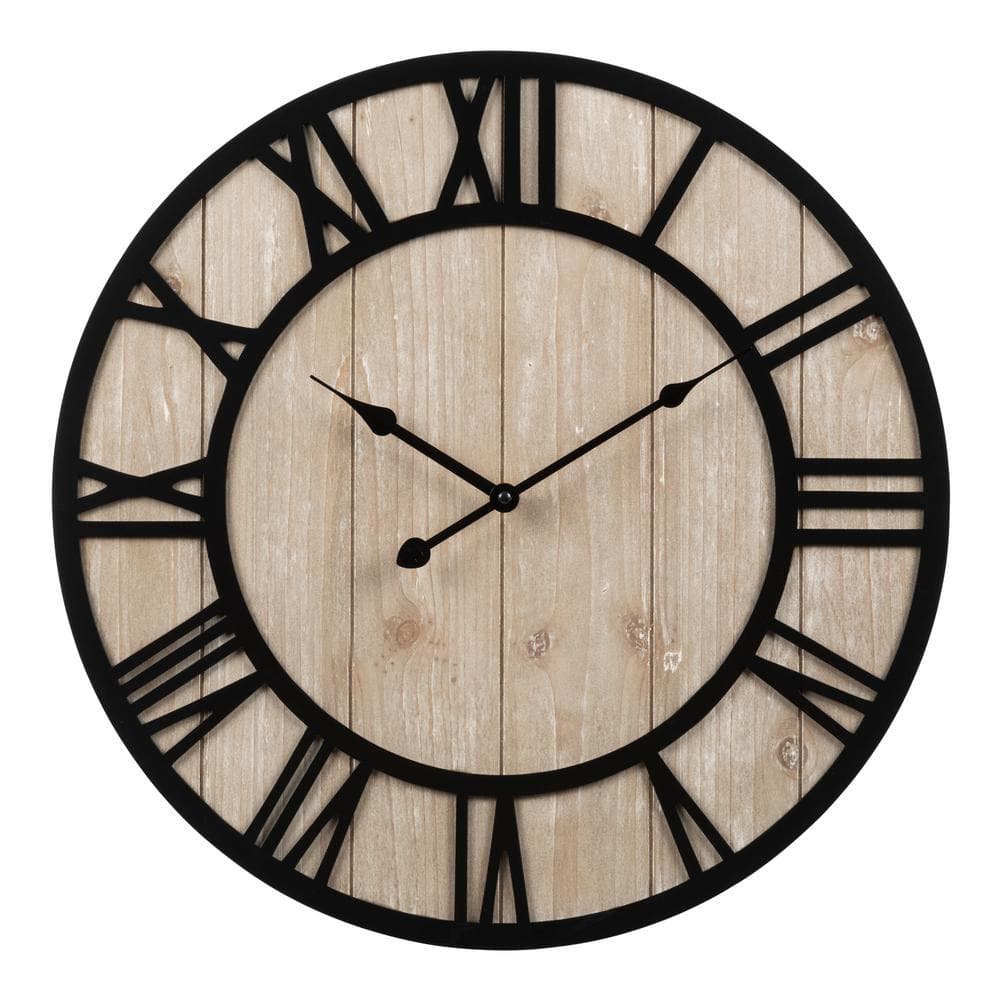 ****La Crosse Harper Wall Clock 19.7 In. Beige Wood/Black Quartz