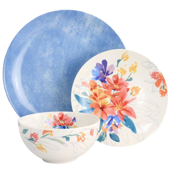 Spice by Tia Mowry 12pc Ceramic Dinnerware Set in Blue, Goji Blossom