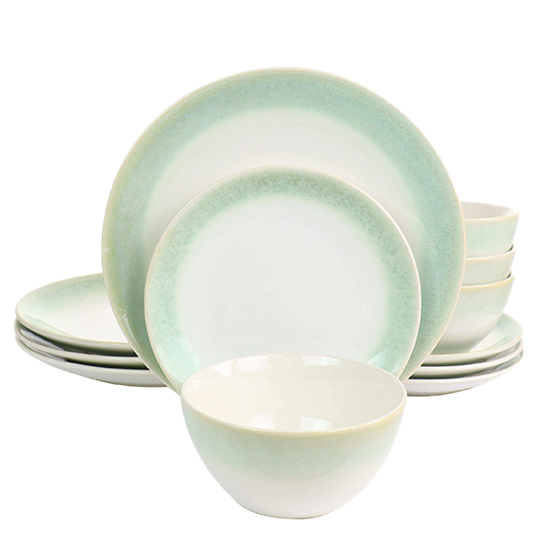 Martha Stewart Everyday Perry Street 12pc Dinnerware Set, White w/ Green Rim