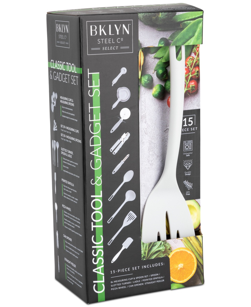 Brooklyn Steel Co. Kitchen Tools Set 15-Piece, Gray