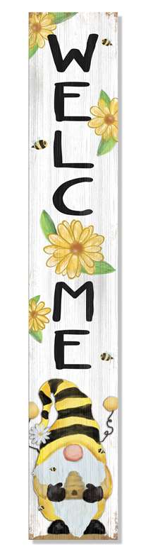 My Word! Porch Board Welcome Gnome with Beehive and Yellow Daisies 8 In. x 46.5 In.