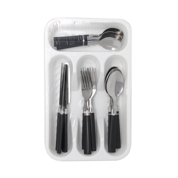 Farberware 17pc Flatware Set, Blk Handles with Cutlery Tray