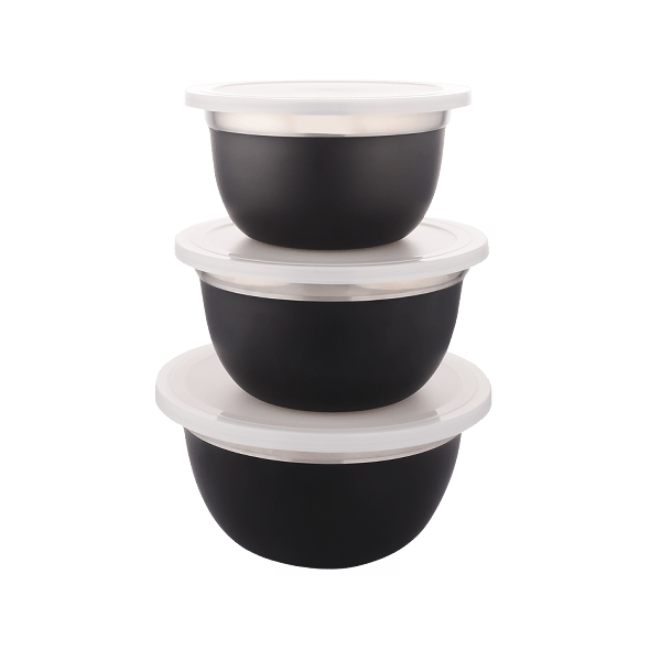 Bombay 6pc Bowls with Lids .8, 1, 1.5 Qt. Stainless Steel/ Blk